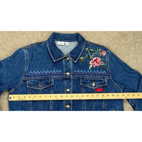 Together Women's Vintage Rare Embroidered‎ Button Up Denim Jacket Size Large